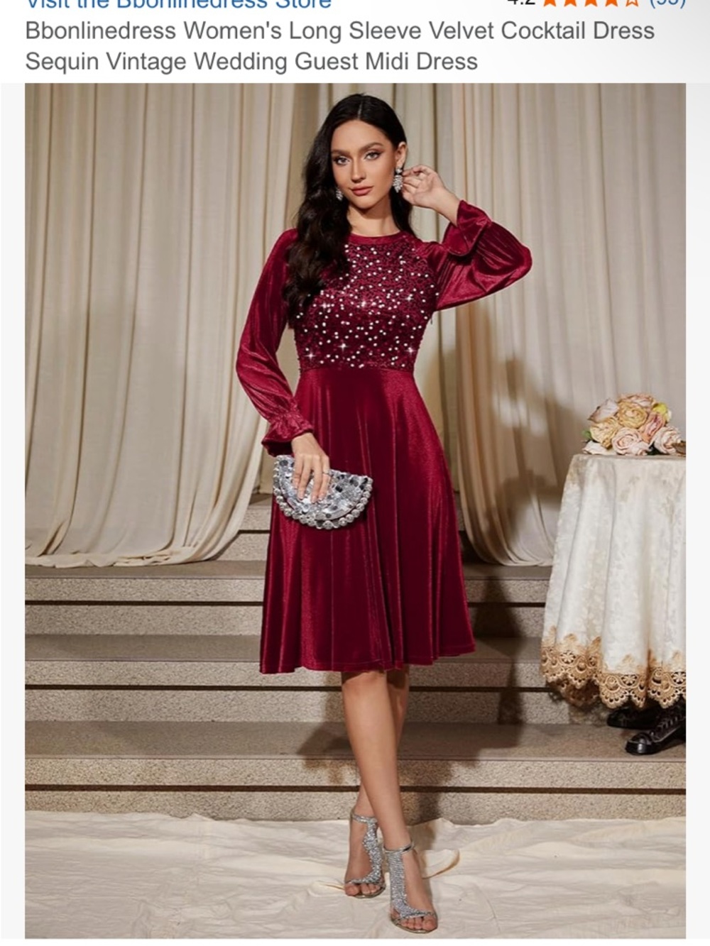 New Women XL Bbonlinedress LongSleeve Velvet Cocktail Dress Sequin Vintage Style